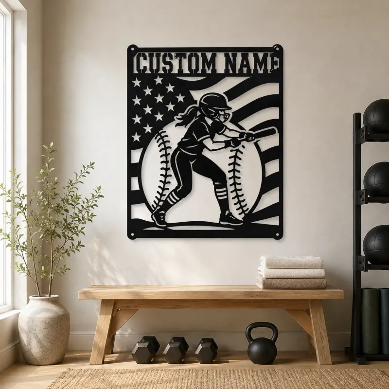 Personalized Female Softball Batter Vertical Flag Metal Wall Art - lifestyle view 4