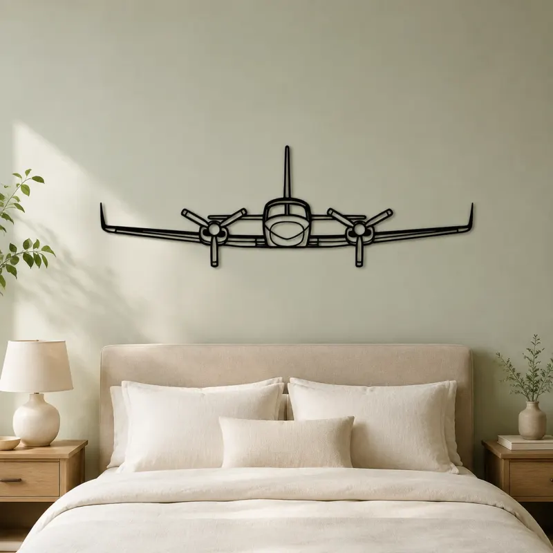421C Front Airplane Silhouette Metal Wall Art, Metal Aircraft Silhouette, Aviation Wall Decor, Aviator Decor - lifestyle view 2