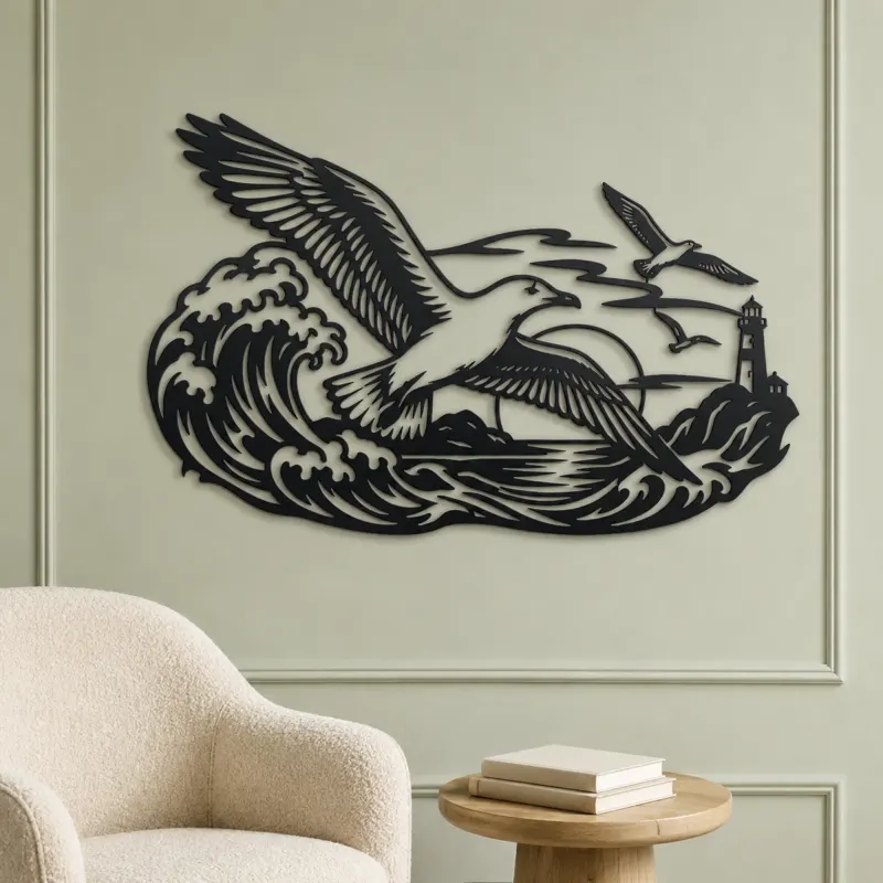 Seagull Wave Flight Metal Wall Art | Coastal and Nautical Wall Decor - lifestyle view 2