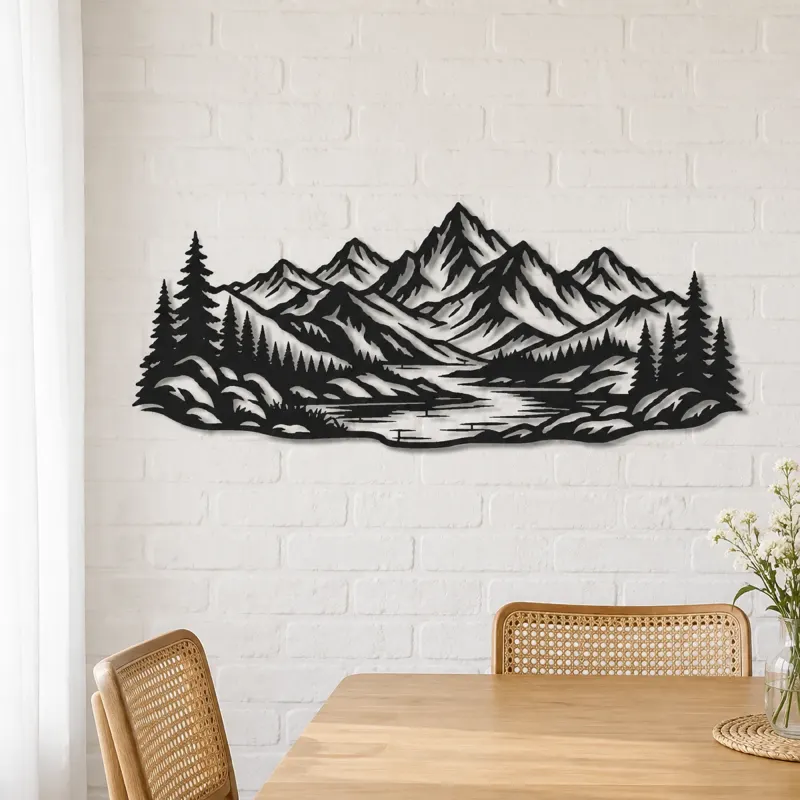 Mountain and River Metal Wall Art | Nature Silhouette Decor - lifestyle view 4
