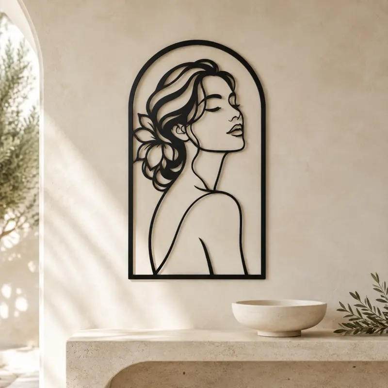 Beauty in Arch Metal Wall Art | Minimalist Woman Line Art - lifestyle view 3