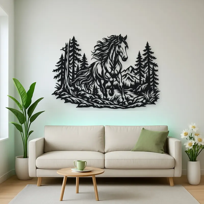 Horse in Forest Metal Wall Art | Equestrian Wall Decor