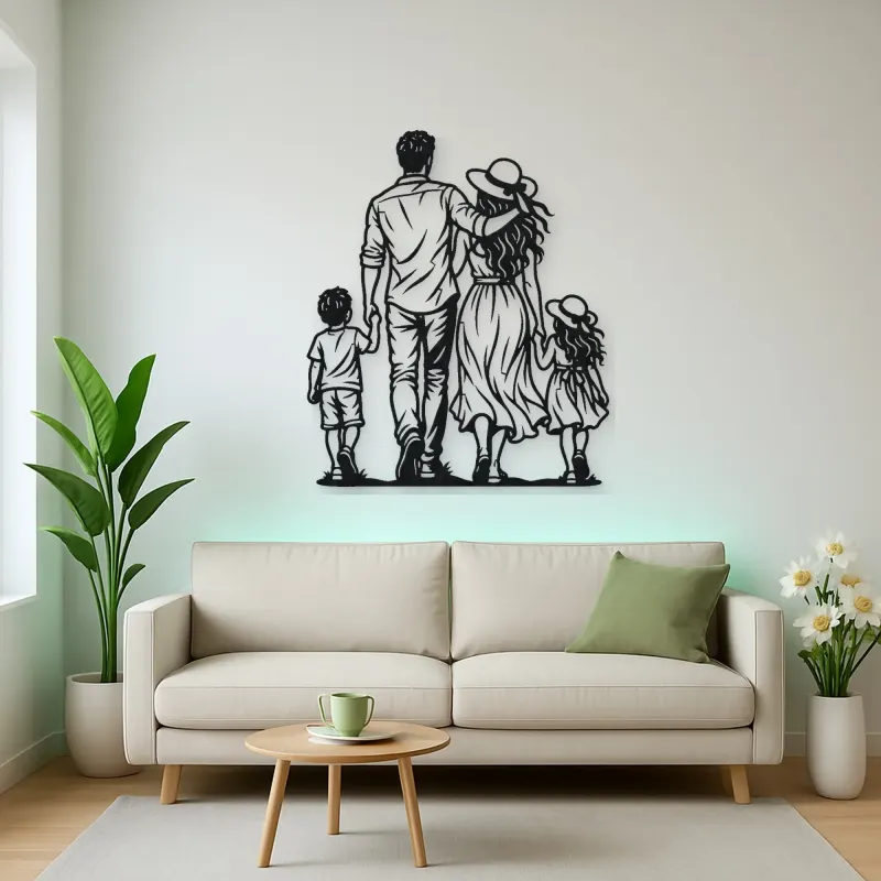 Family of Four Walk Metal Wall Art | Family Silhouette Decor