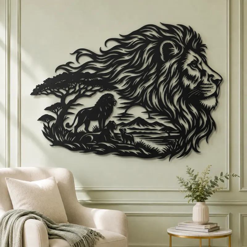 Lion Head Flow Metal Wall Art | Wildlife Silhouette Decor - lifestyle view 2