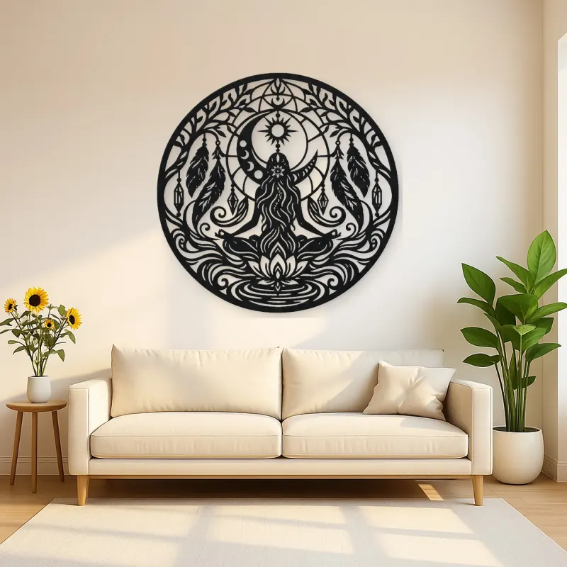 Feather Moon Flow Metal Wall Art | Celestial Boho Wall Decor