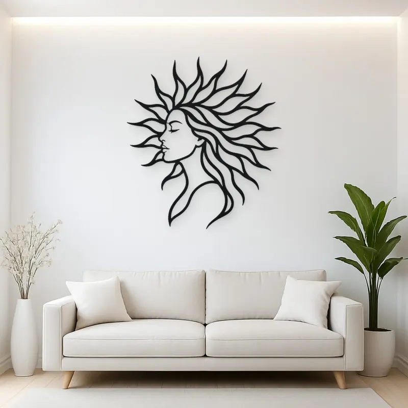 Sunray Hair Muse Metal Wall Art | Minimalist Woman Line Art