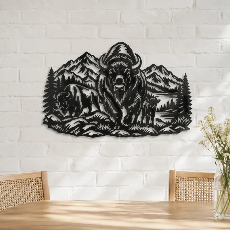 Buffalo Mountain Metal Wall Art | Wildlife Silhouette Decor - lifestyle view 4