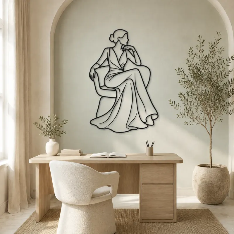 Seated Gown Elegance Metal Wall Art | Fashion Figure Wall Decor - lifestyle view 4