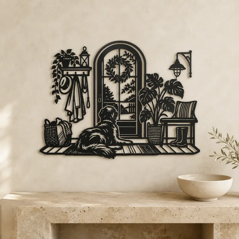 Dog by the Door Metal Wall Art | Pet Lover Silhouette Decor - lifestyle view 3