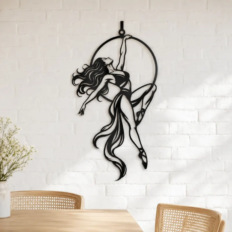 Aerial Hoop Muse Metal Wall Art | Movement Silhouette Decor - lifestyle view 4