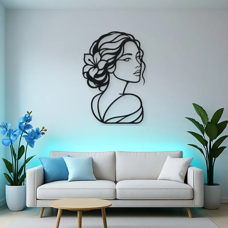 Calm Side Glance Metal Wall Art | Minimalist Woman Line Art