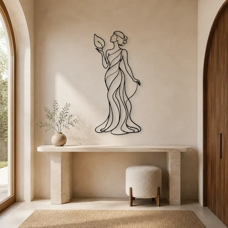 Standing Muse with Leaf Metal Wall Art | Botanical Woman Wall Decor - lifestyle view 3