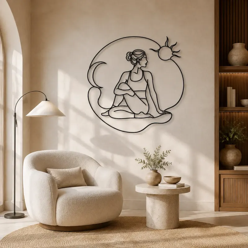 Twisted Chair Flow Metal Wall Art | Yoga and Meditation Wall Decor - lifestyle view 5