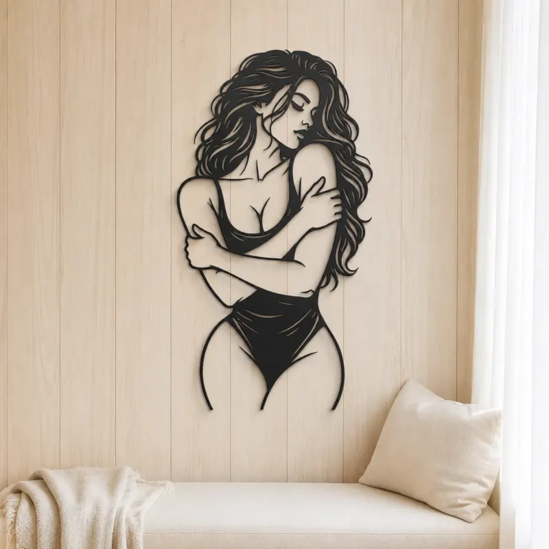 Self Embrace Torso Metal Wall Art | Minimalist Woman Line Art - lifestyle view 5