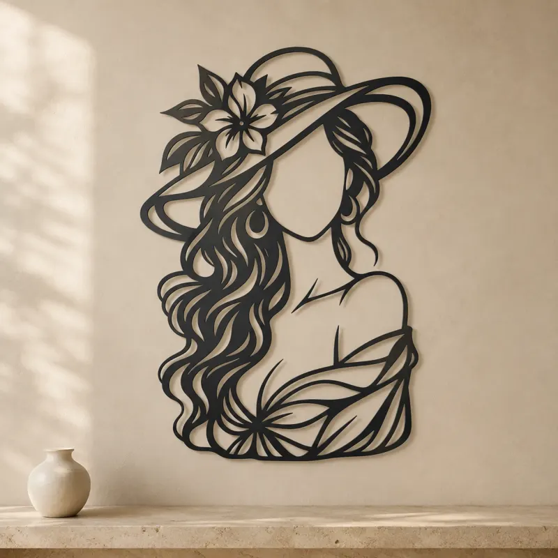 Faceless Fashion Muse Metal Wall Art | Minimalist Woman Line Art - lifestyle view 3