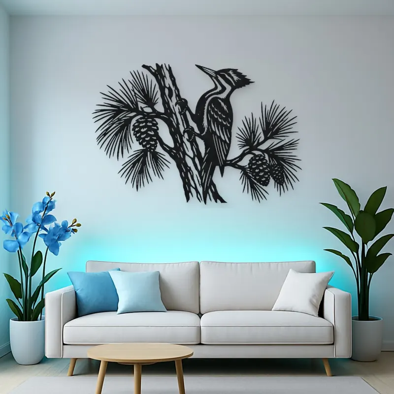 Woodpecker Pine Metal Wall Art | Wildlife Silhouette Decor