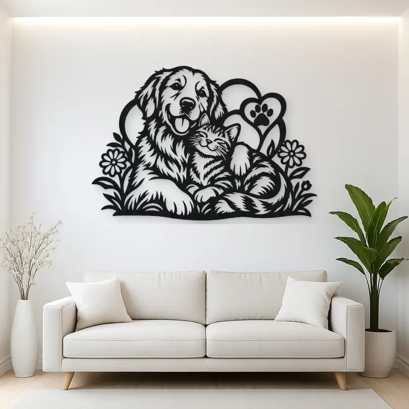 Dog and Cat Friends Metal Wall Art | Pet Lover Silhouette Decor