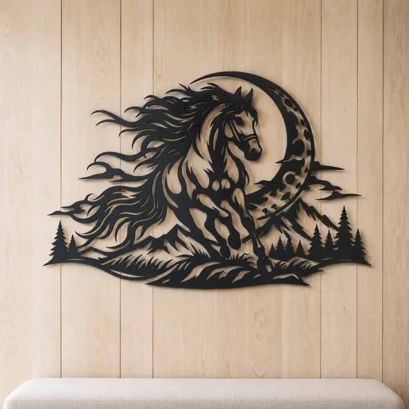 Horse and Moon Arc Metal Wall Art | Equestrian Wall Decor - lifestyle view 5