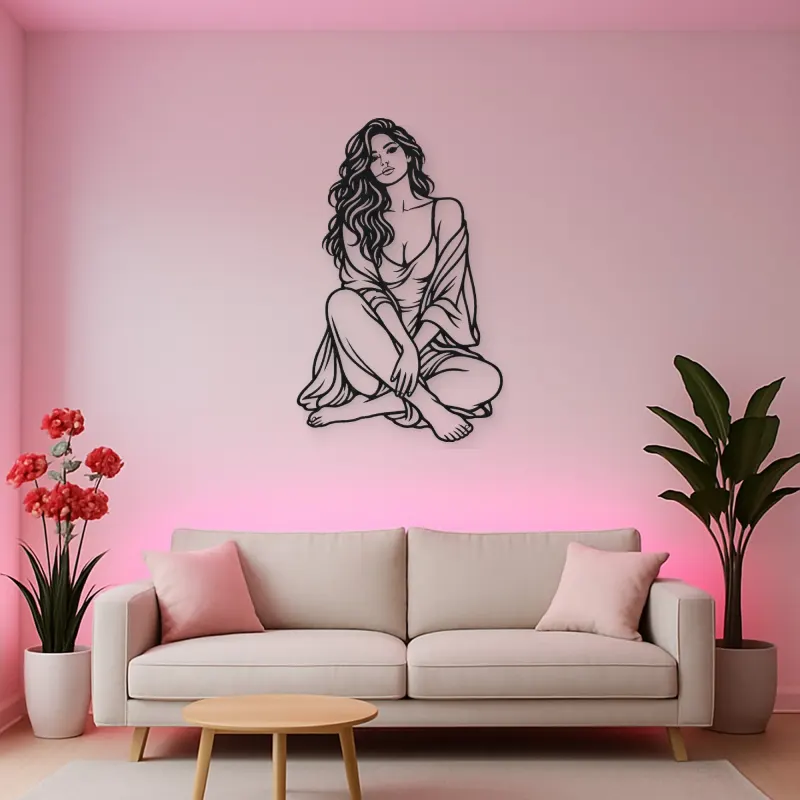 Folded Legs Muse Metal Wall Art | Minimalist Woman Line Art