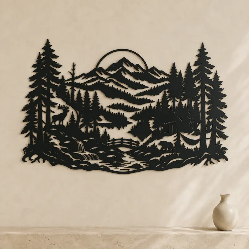 Misty Woodland Layers Metal Wall Art | Nature Silhouette Decor - lifestyle view 3