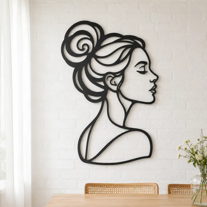 Hair Bun Profile Metal Wall Art | Minimalist Woman Line Art - lifestyle view 4