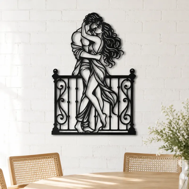 Balcony Embrace Metal Wall Art | Romantic Couple Decor - lifestyle view 4
