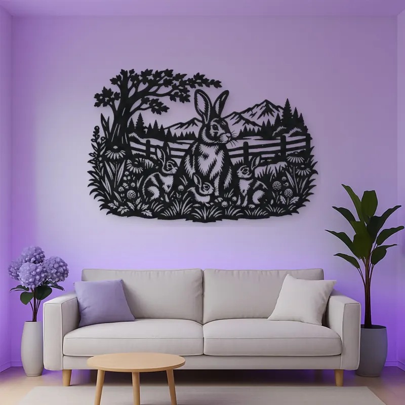 Rabbit Meadow Metal Wall Art | Wildlife Silhouette Decor