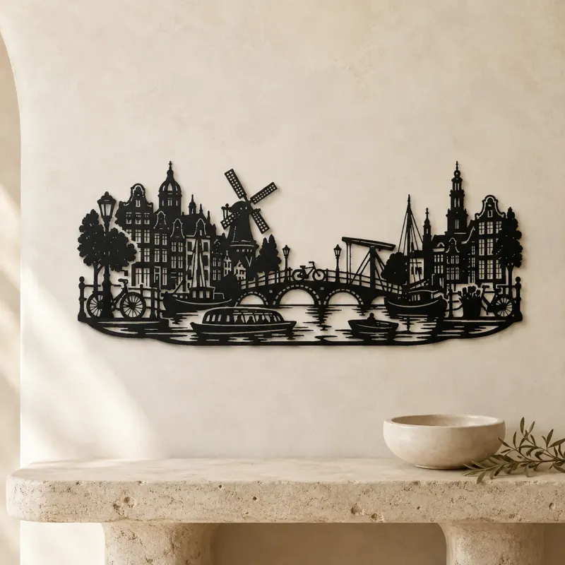 Amsterdam Canal Line Metal Wall Art | Travel and City Wall Decor - lifestyle view 3