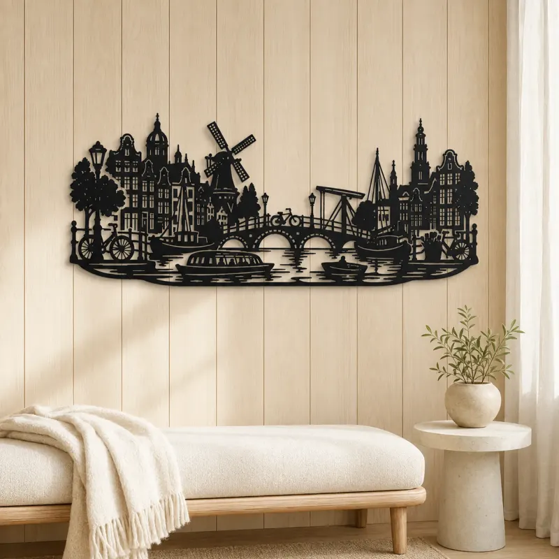 Amsterdam Canal Line Metal Wall Art | Travel and City Wall Decor - lifestyle view 5