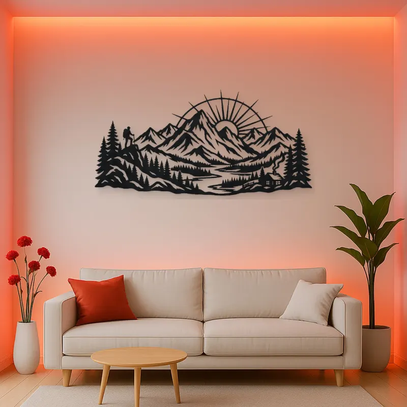 Mountain Sunrise Arc Metal Wall Art | Nature Silhouette Decor