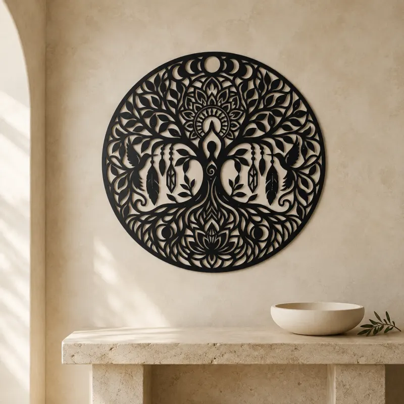 Tree Mandala Fusion Metal Wall Art | Botanical Metal Wall Decor - lifestyle view 3