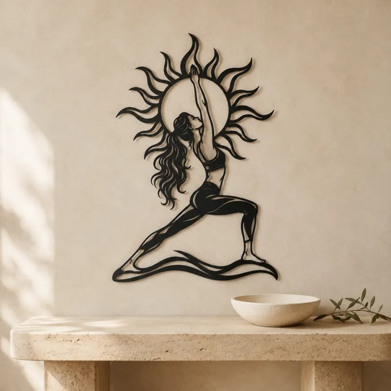 Sun Salutation Metal Wall Art | Movement Silhouette Decor - lifestyle view 3