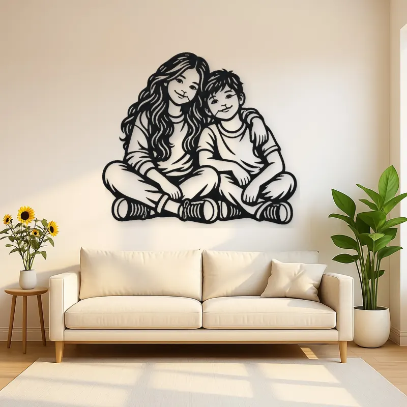 Siblings Side by Side Metal Wall Art | Family Silhouette Decor