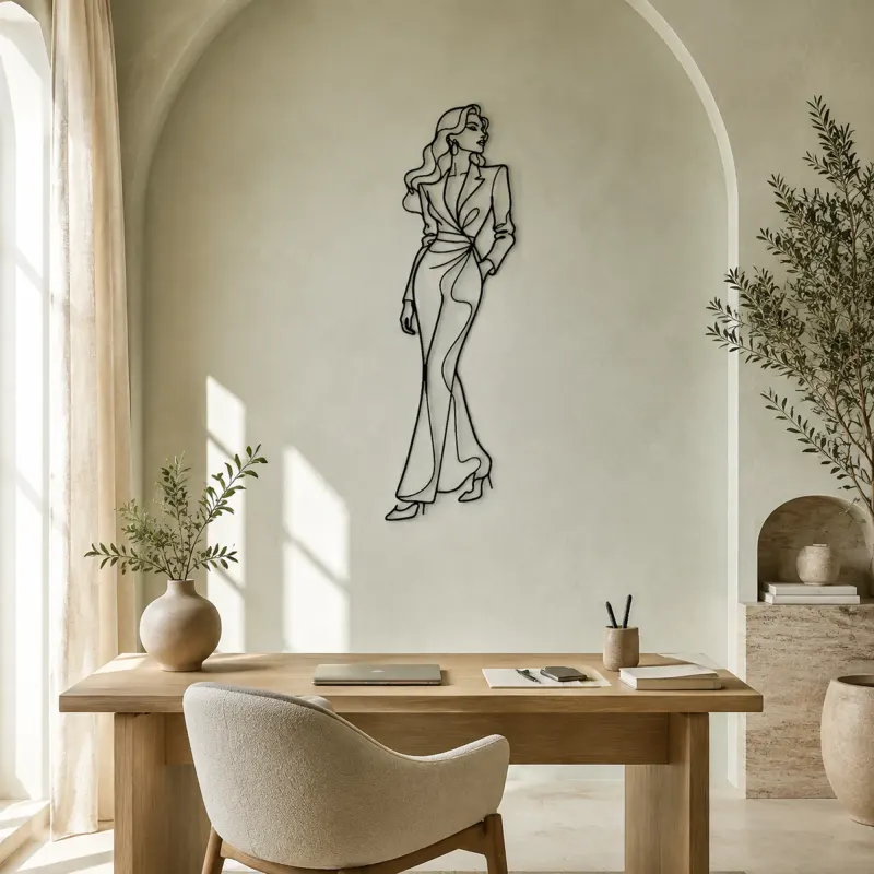 Tailored Jumpsuit Pose Metal Wall Art | Fashion Figure Wall Decor - lifestyle view 4