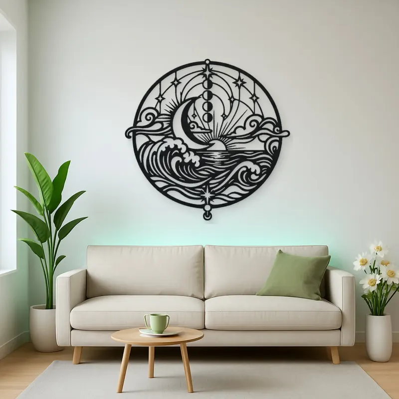 Moon and Ocean Metal Wall Art | Coastal and Nautical Wall Decor
