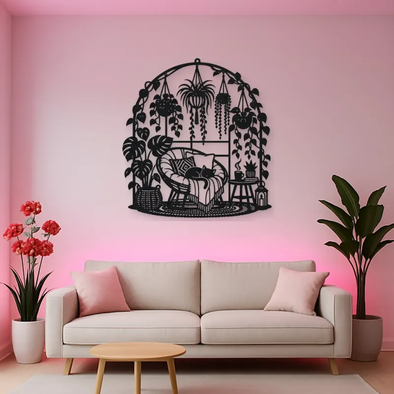 Hanging Plant Garden Metal Wall Art | Botanical Metal Wall Decor