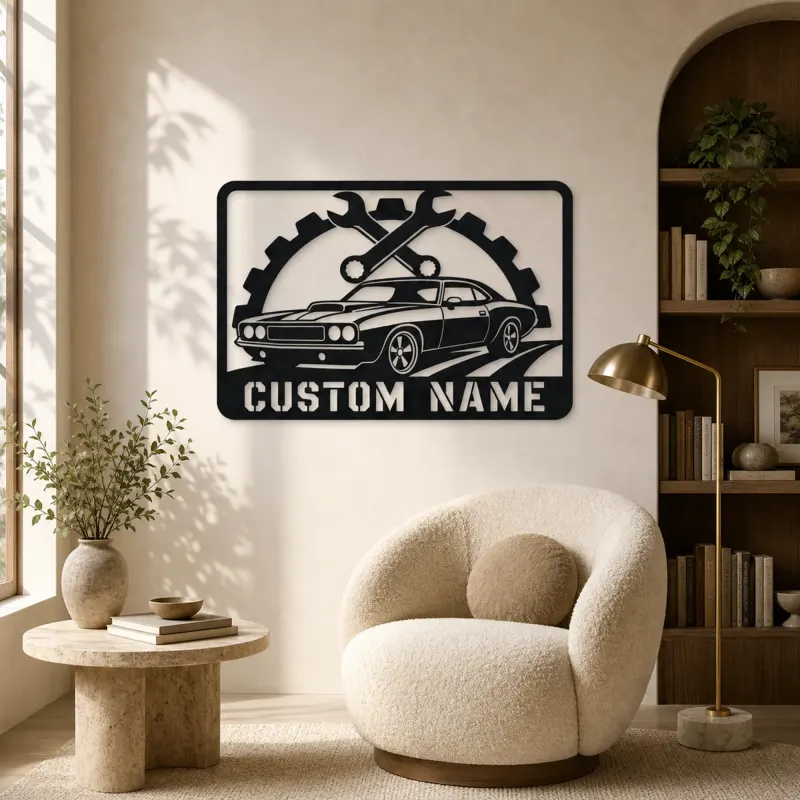 Personalized Muscle Car Metal Wall Art with Wrench Frame - lifestyle view 5