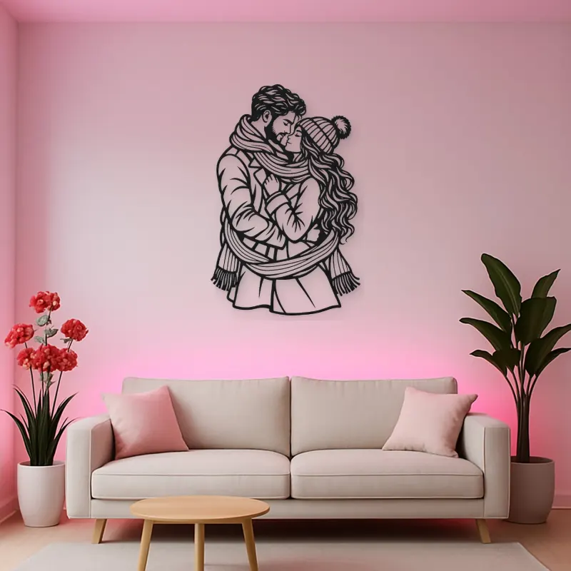 Winter Scarf Couple Metal Wall Art | Romantic Couple Decor