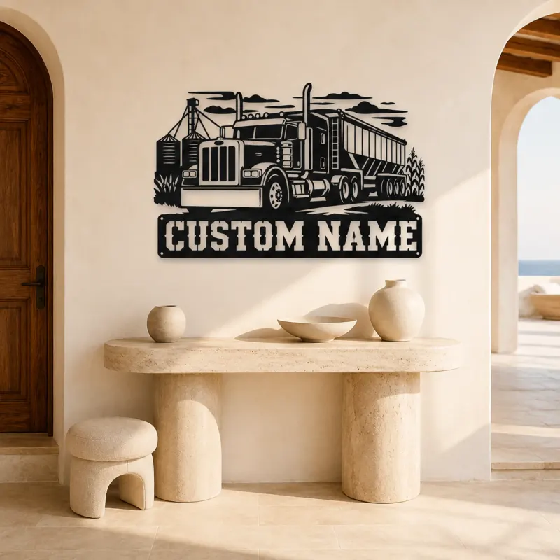 Personalized Grain Hopper Semi Truck Farm Metal Wall Art - lifestyle view 3