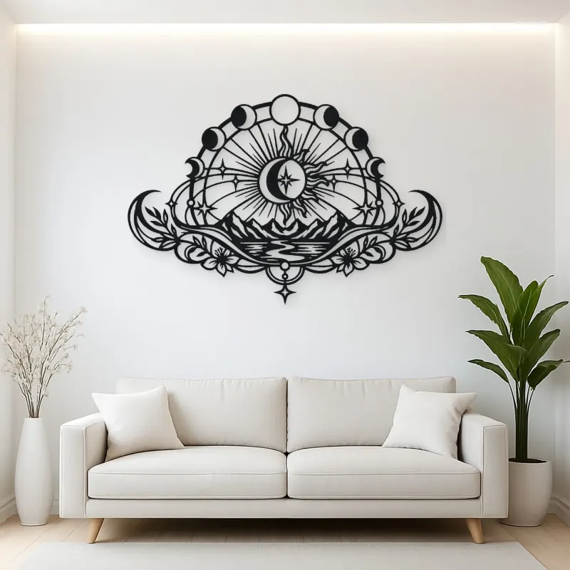 Lunar Phases Arc Metal Wall Art | Celestial Boho Wall Decor