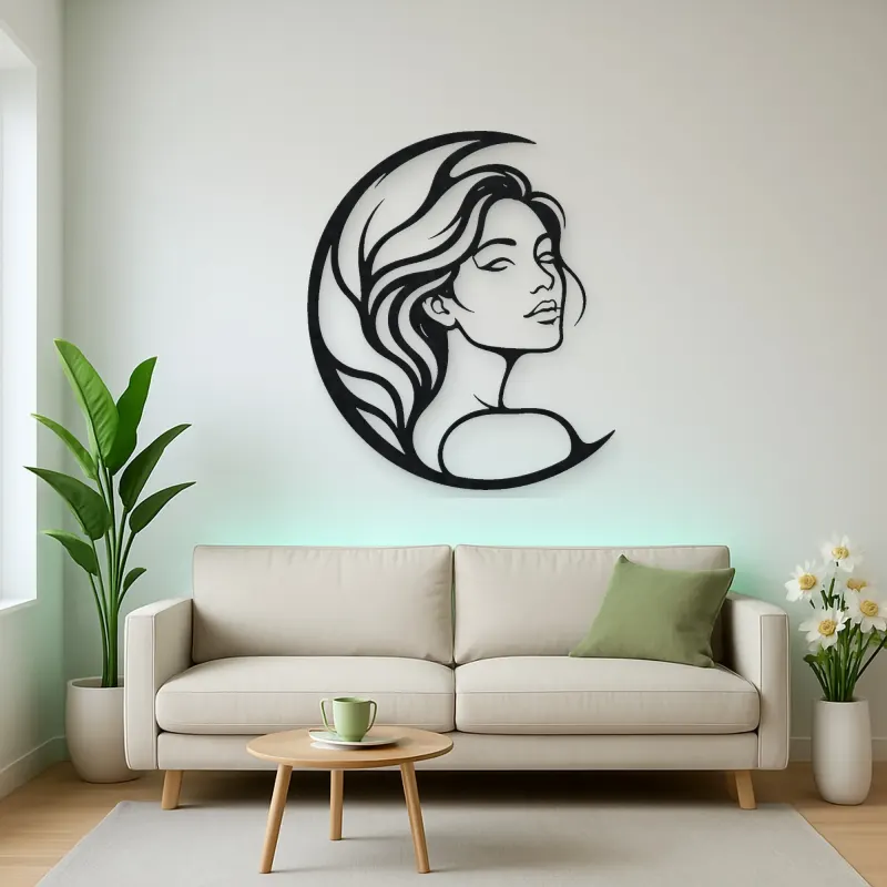 Moon Curve Face Metal Wall Art | Minimalist Woman Line Art