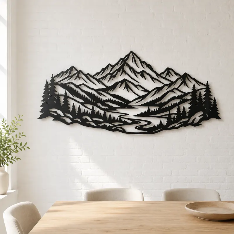 Layered Mountain Valley Metal Wall Art | Nature Silhouette Decor - lifestyle view 4
