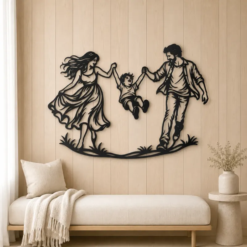 Parents Child Swing Metal Wall Art | Family Silhouette Decor - lifestyle view 5
