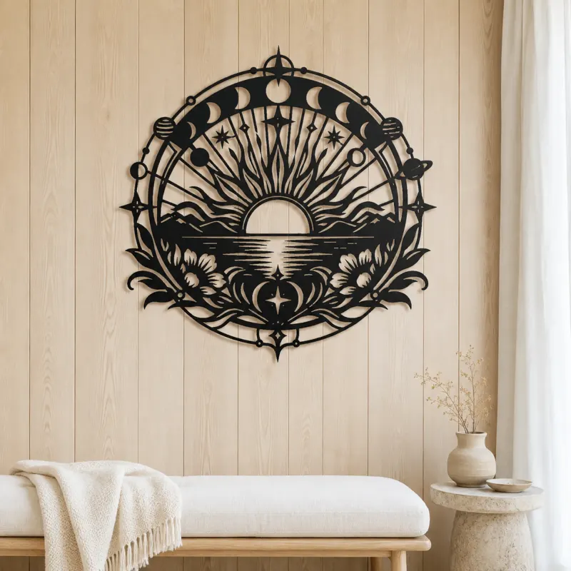 Sunrise Mandala Metal Wall Art | Spiritual Boho Metal Decor - lifestyle view 5