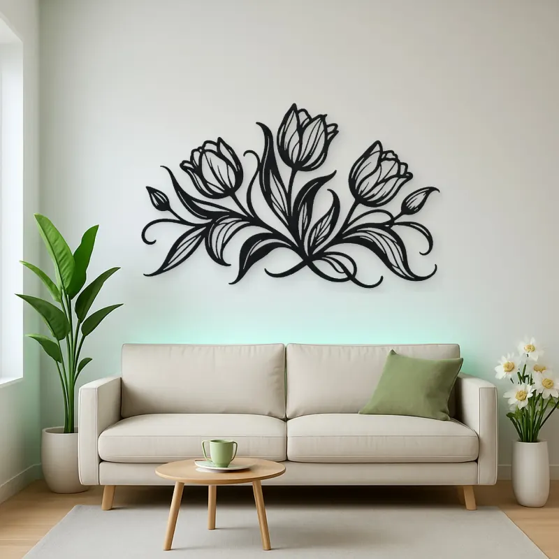 Tulip Trio Flow Metal Wall Art | Botanical Metal Wall Decor