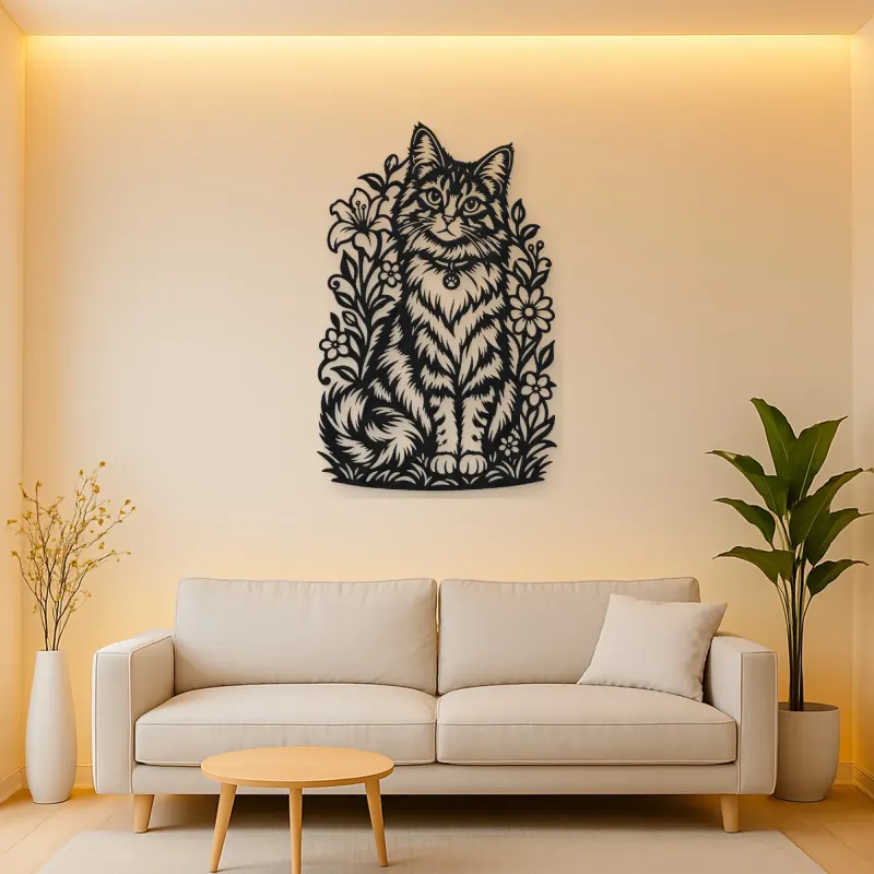 Sitting Cat Floral Metal Wall Art | Pet Lover Silhouette Decor