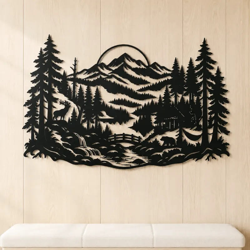 Misty Woodland Layers Metal Wall Art | Nature Silhouette Decor - lifestyle view 5