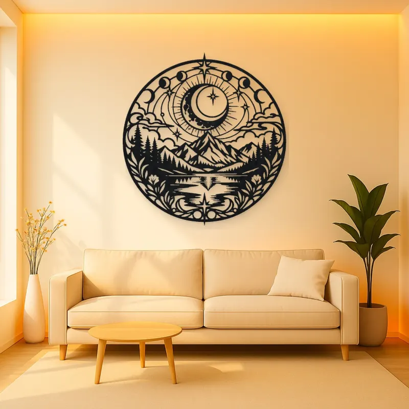 Moon over Mountains Metal Wall Art | Celestial Boho Wall Decor