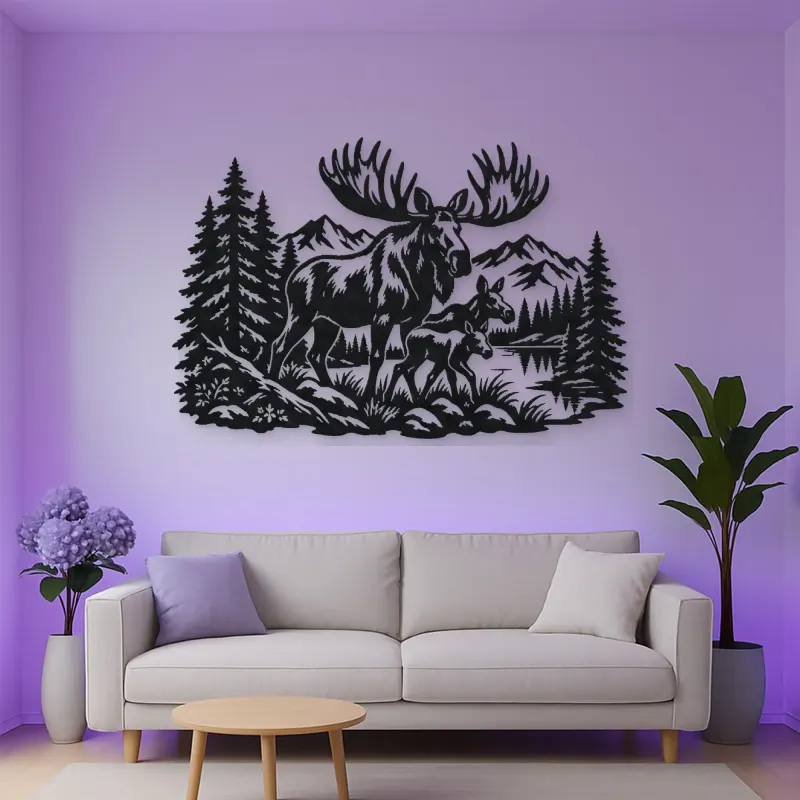 Moose Pine Forest Metal Wall Art | Wildlife Silhouette Decor