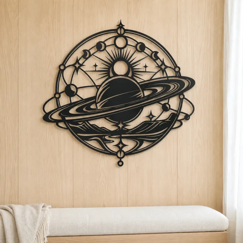 Saturn Ring Rhythm Metal Wall Art | Celestial Boho Wall Decor - lifestyle view 5